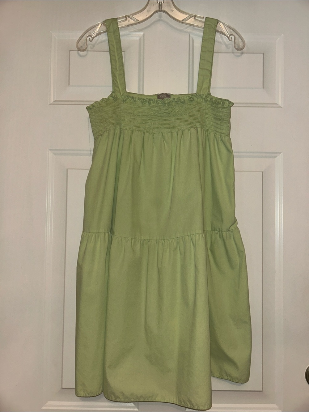 ASOS Smocked Sundress 10 Green Casual Poly Cotton Stretch Summer